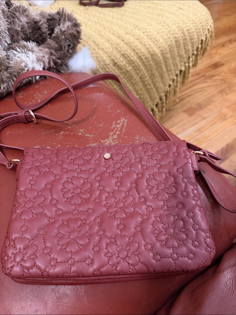 LC Lauren Conrad Quilted Floral Crossbody in Deep Red